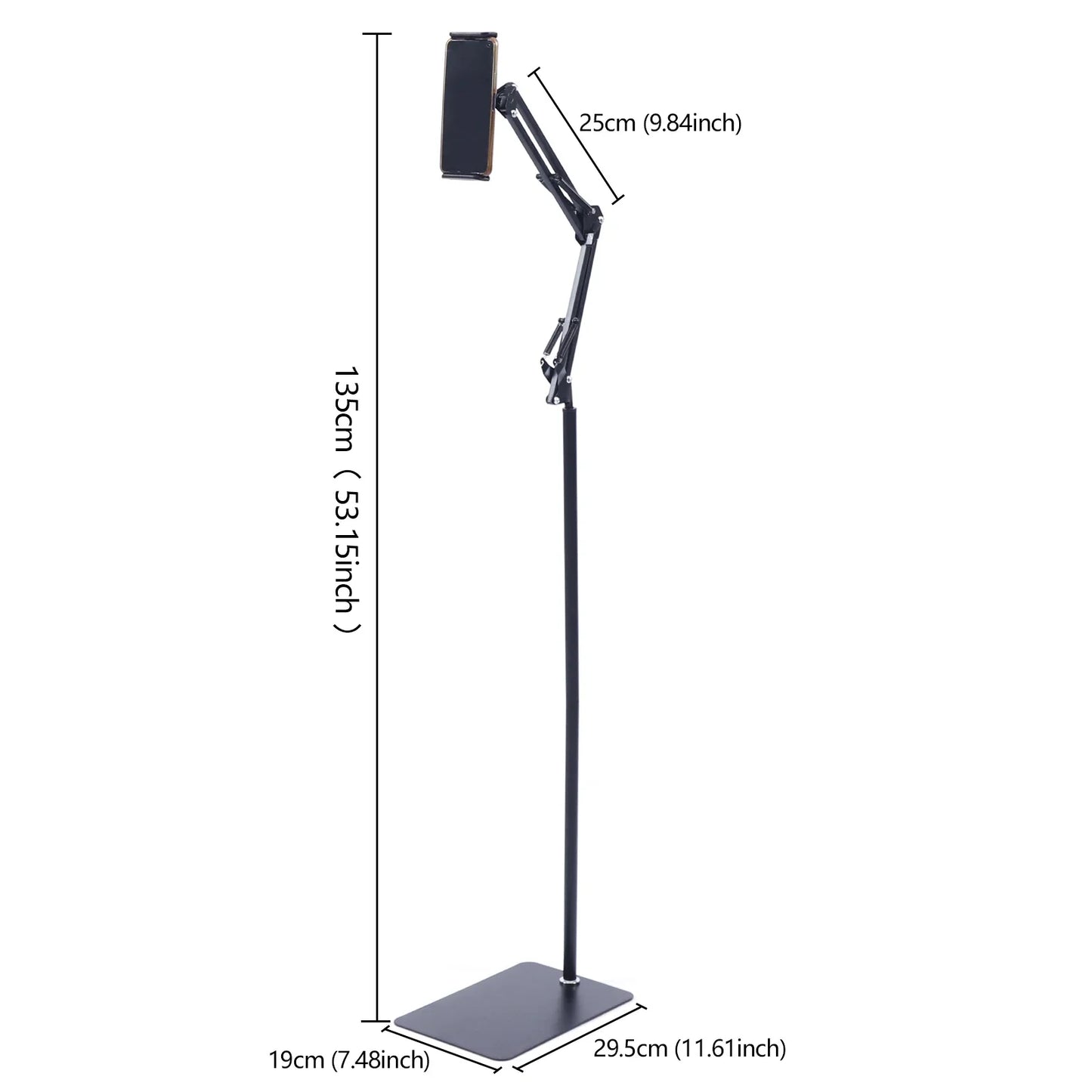 1.35M Height Tablet Stand Tripod Floor Holder Adjustable Tablet Mobile Phone Mount Lazy Frame Enlarged Square Base