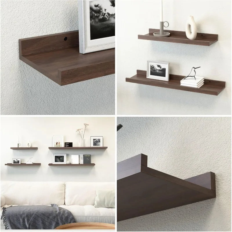 Five Set Floating Shelves for Wall Decor Wall Mounted Book Shelf Nursery Shelves Picture Ledge Shelf with Lip for Wall Storage