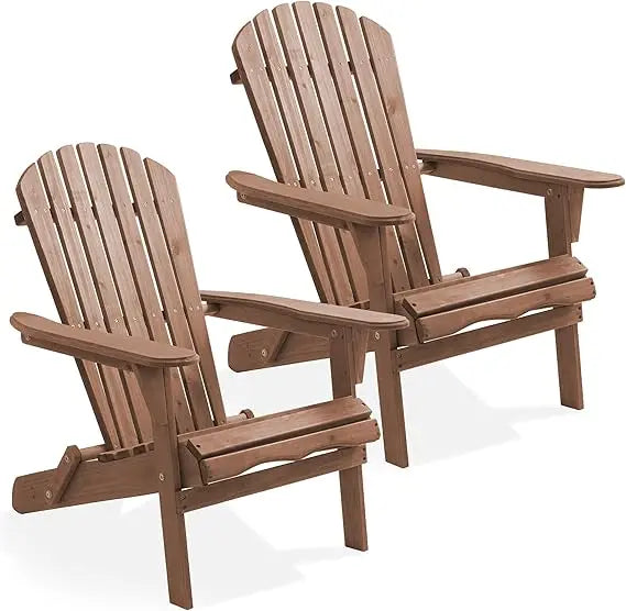 Folding Adirondack Chair Set of 2 Cedar Wood Outdoor Chairs