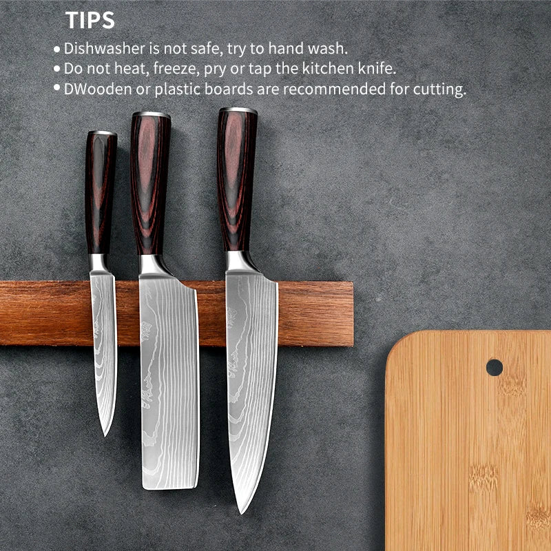 PLYS 3/5/7pcs Damascus Pattern Kitchen Knife Set Sharp Knives