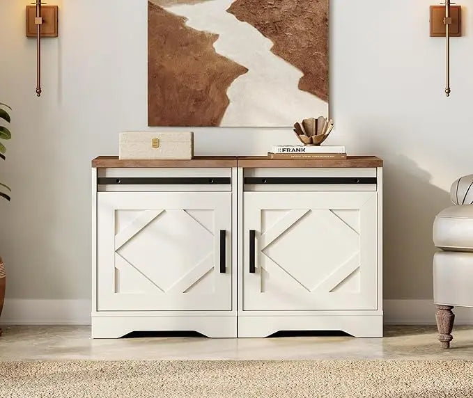 Farmhouse End Table Set of 2, Sofa Side Table with Drawer