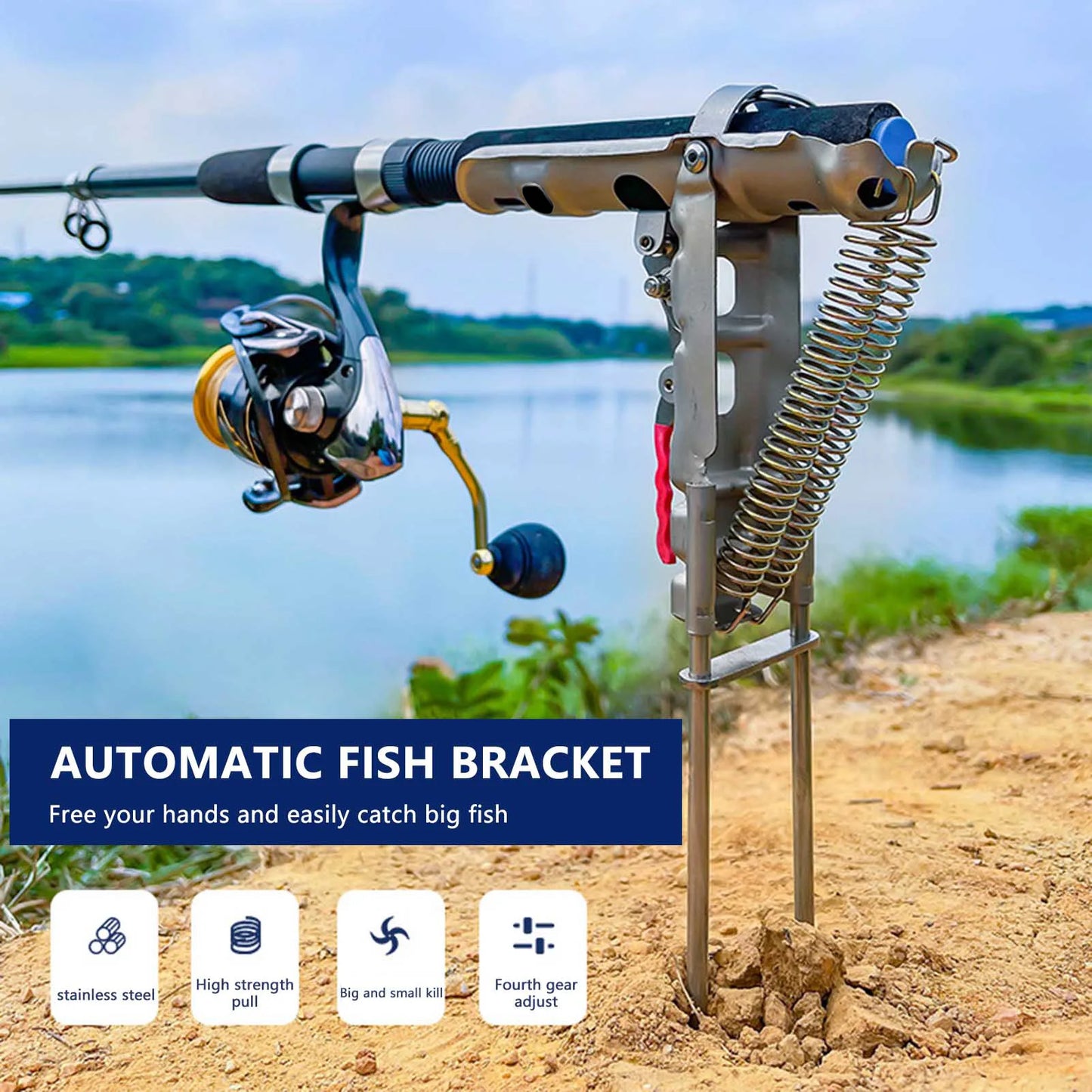 Stainless Steel Fishing Rod Holder Ground Spike Stand Double Spring Auto Hook Setting Sensitive Bite for Anglers