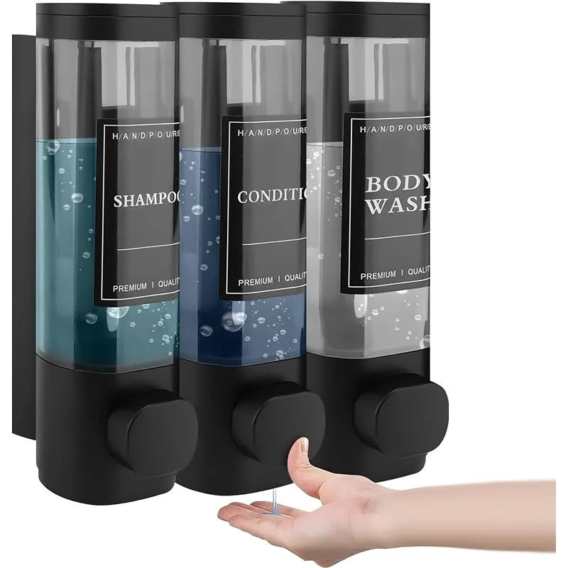 Wall Mounted Soap Dispenser Shower Gel Dispenser 3 in 1 Shampoo and Conditioner Dispenser No Drilling Required ABS Material