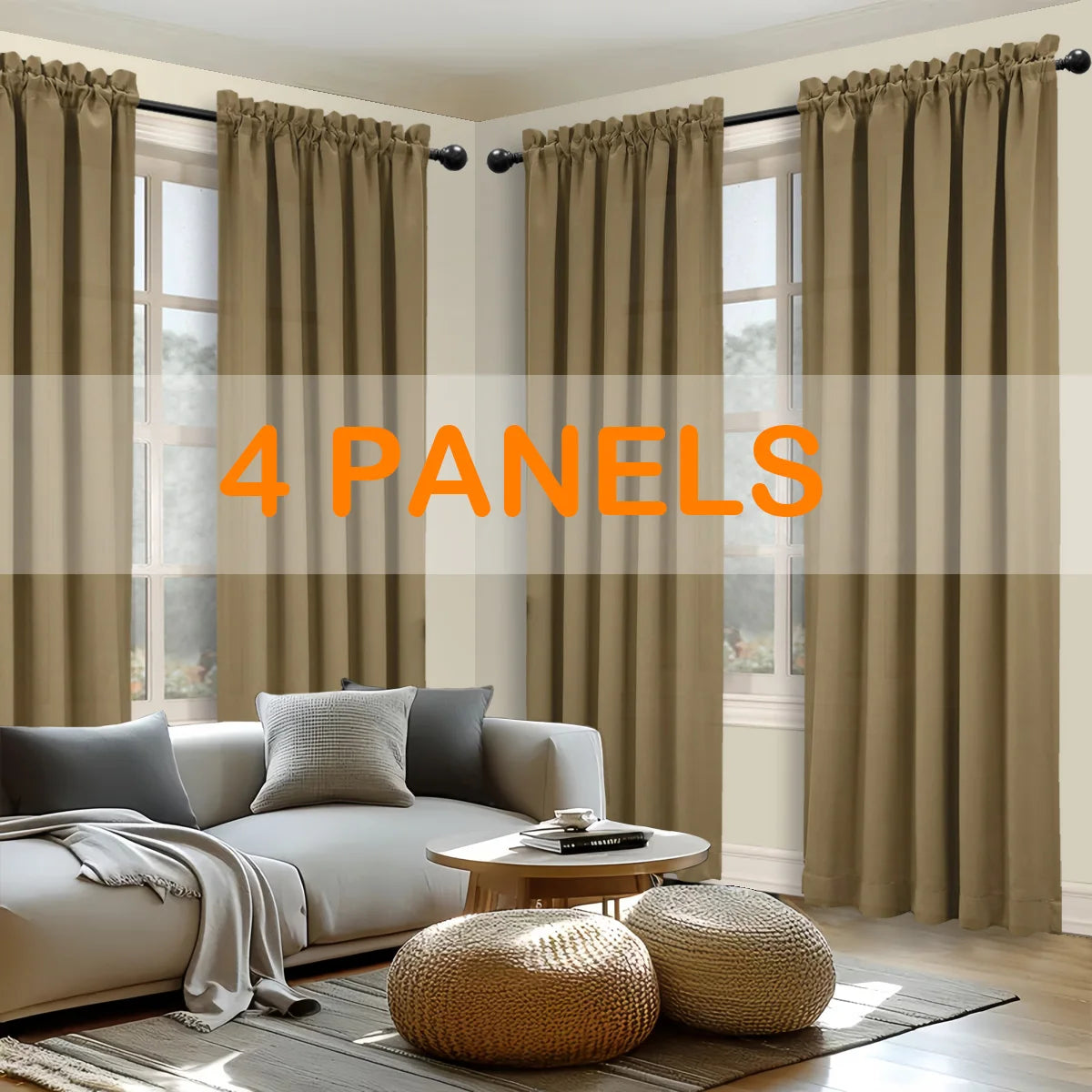 4pcs Light Filtering Curtains - Elegant Colour Fade-Resistant Polyester with Rod Pocket Design, Perfect for Living Room, Bedroom
