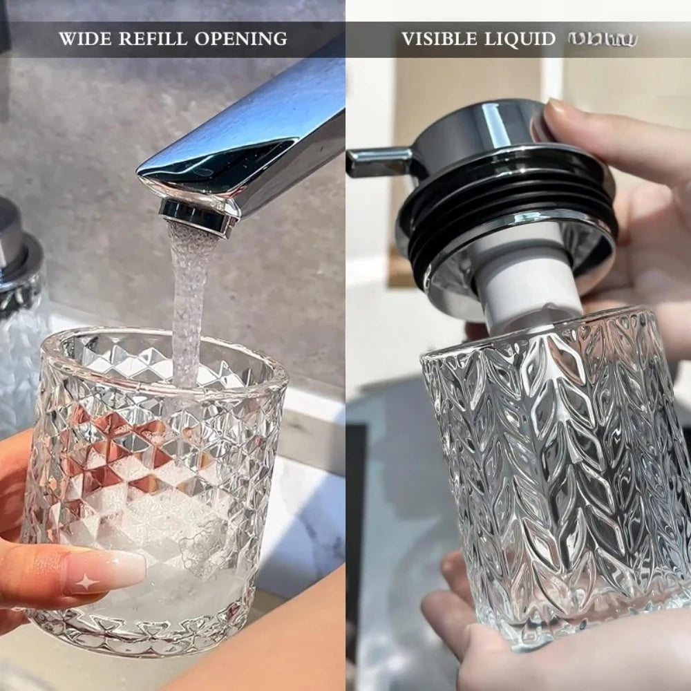 Glass Hand Foaming Soap Dispensers with Silver Pump 1 Pack