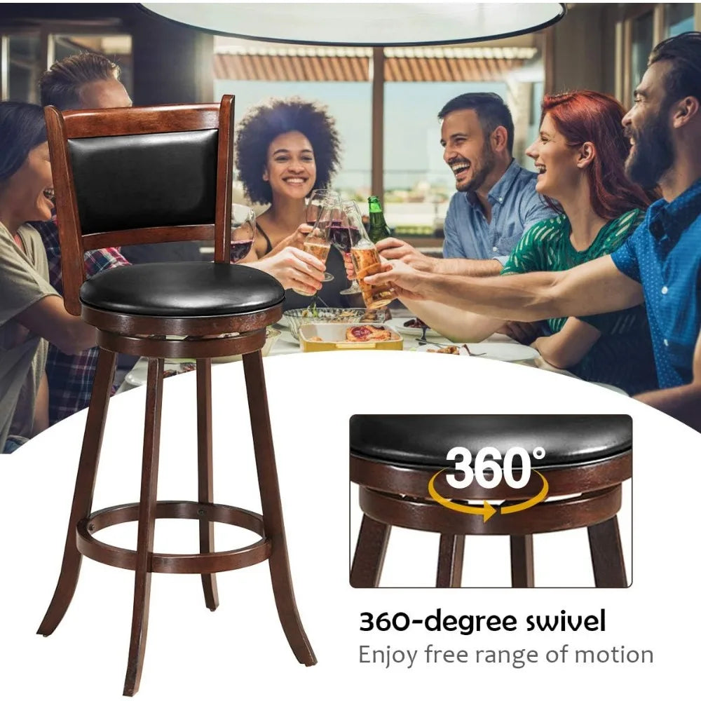 Pair Bar Stools With 360 Degree Swivel Leather Upholstery