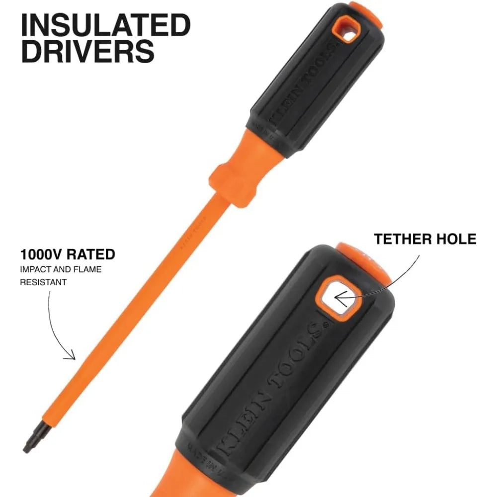 Klein Tools 85850 9-Piece Electrician Tool Set with (3) Phillips, (3) Slotted Drivers, (1) Screw-Holding Driver, (2) Insulated D