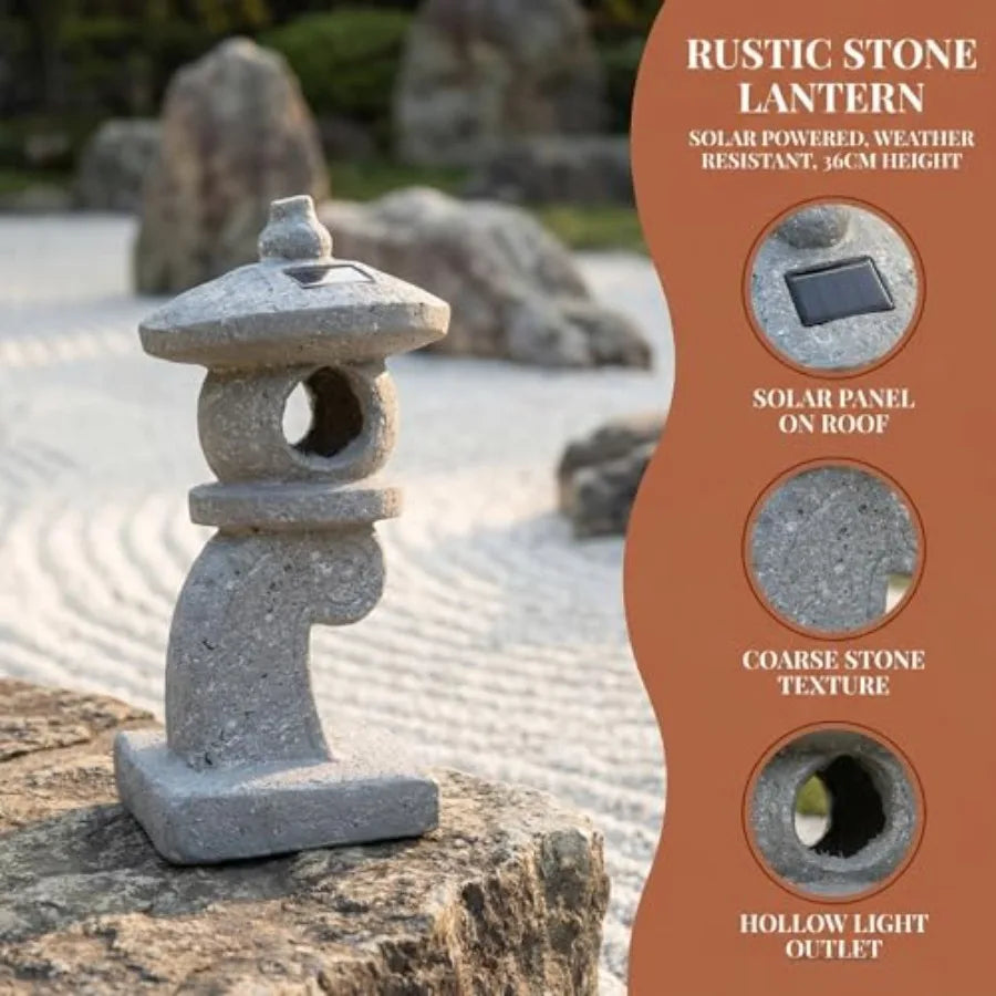 14'' High Asian Solar-Powered Zen Pagoda Garden Statue LED Light Solar Lamp for Outdoor Japanese Decoration Aesthetic Garden Fi