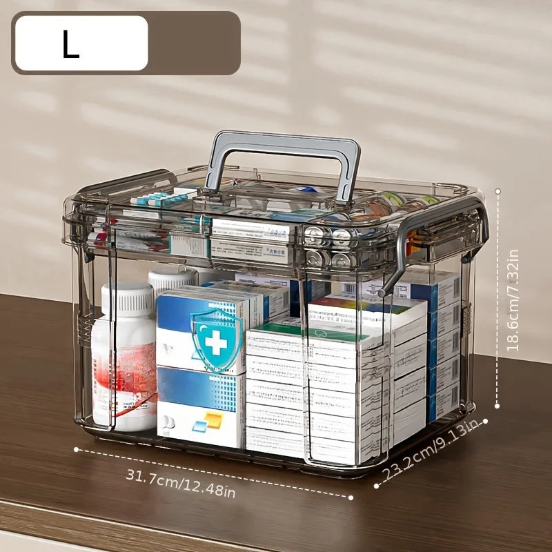 storage box Home plastic first aid box with handle Transparent home emergency tool kit Drug storage box