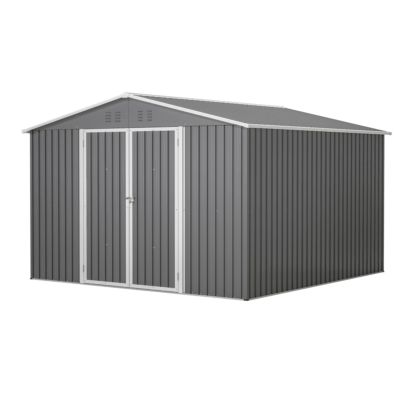 LZBEITEM Outdoor Storage Shed 10x10 FT Utility Metal Tool Storage with Lockable Doors Updated Frame Structure Black