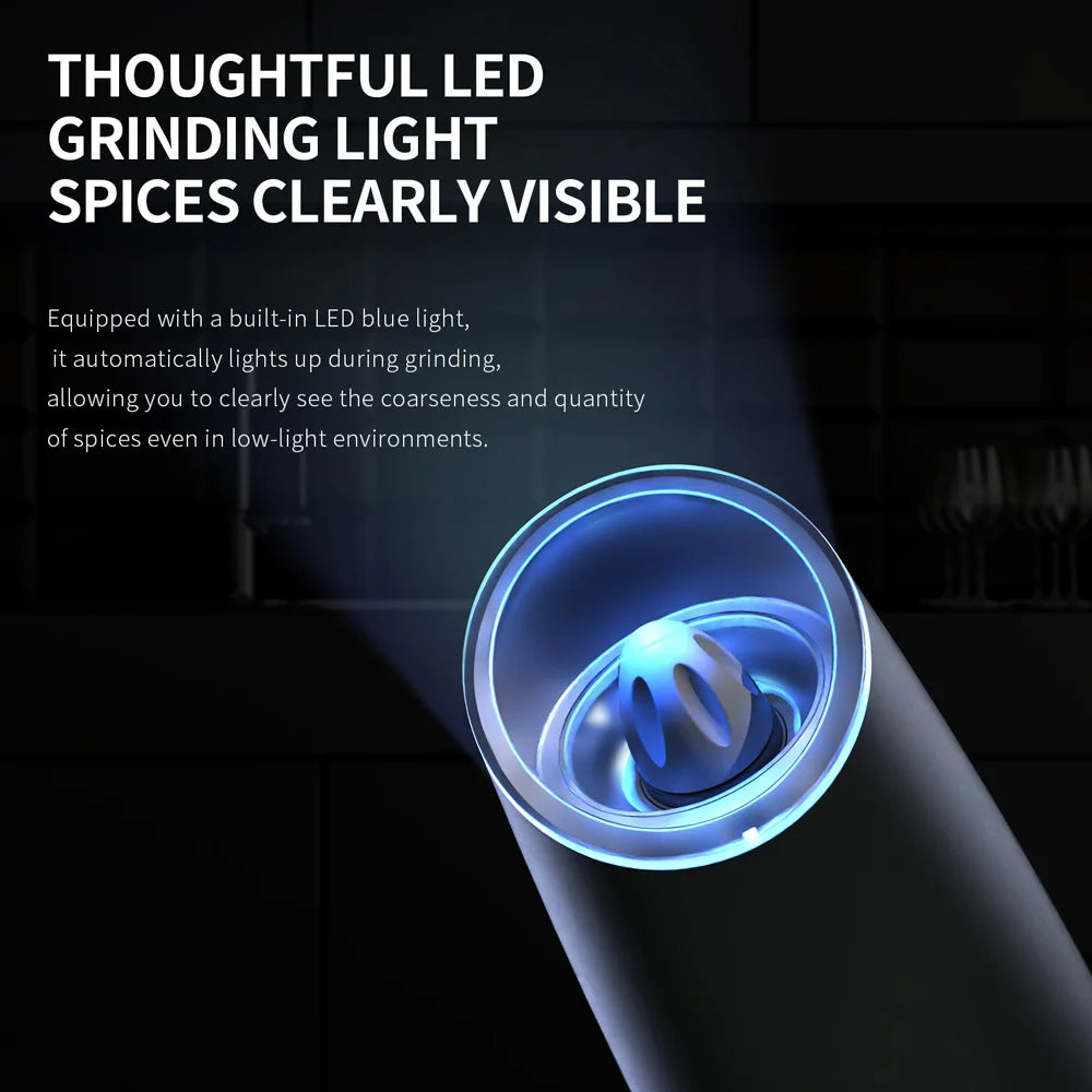 1 or 2 Pieces Gravity Electric Salt and Pepper Grinder Set Battery Powered with LED Light One Hand Automatic Operation