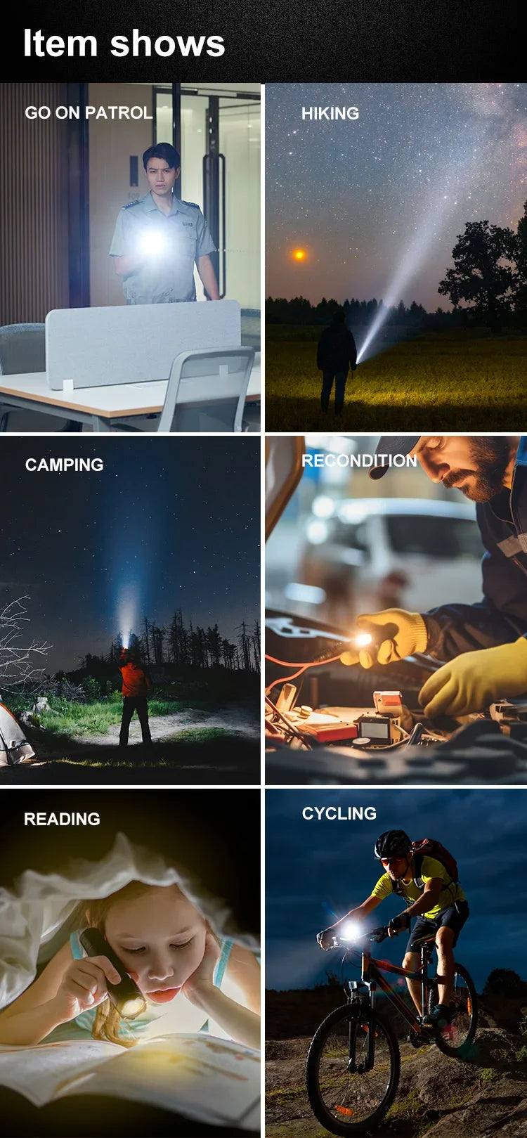 Compact USB Charging LED Flashlight Portable Telescopic Zoom Strong Light Focused Long-Range Household Emergency Lighting