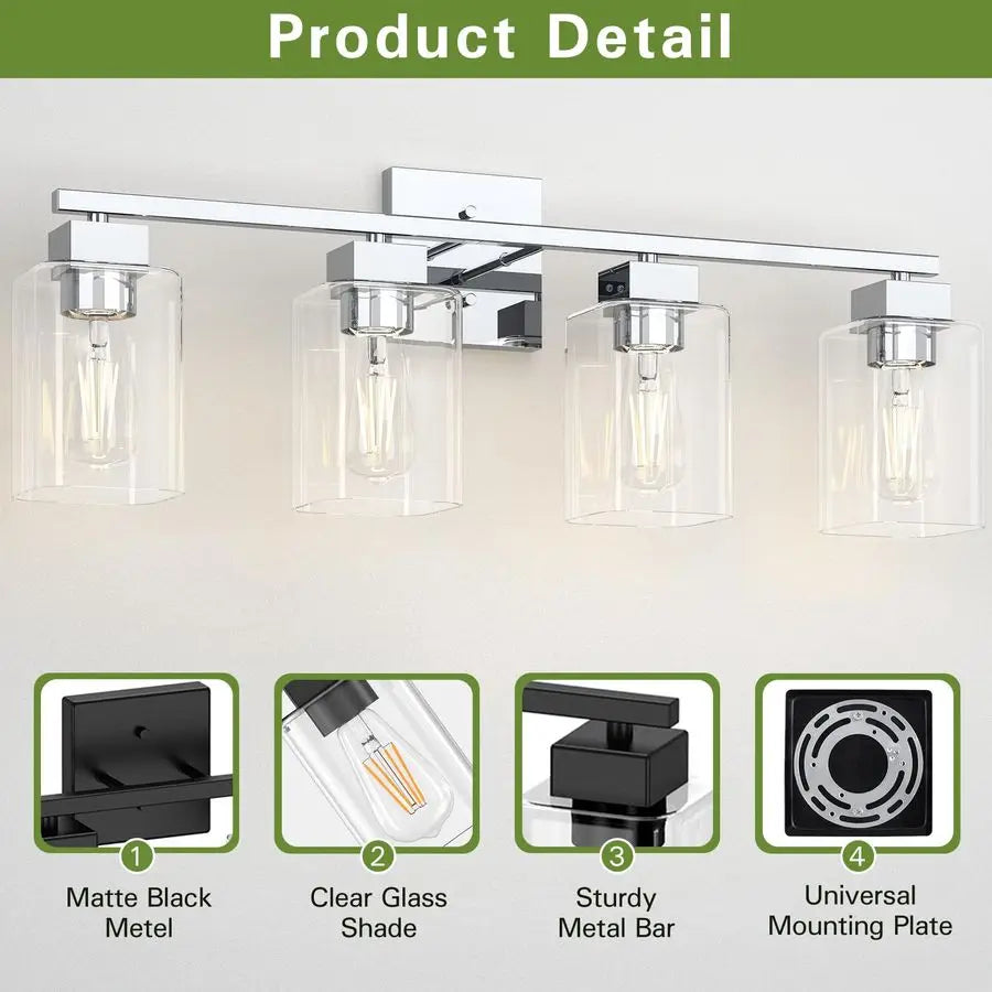 4 Light Bathroom Vanity Light Chrome Bathroom Light Fixtures Square Design amp UL Certification, 26 inch Square Bath Room Lights