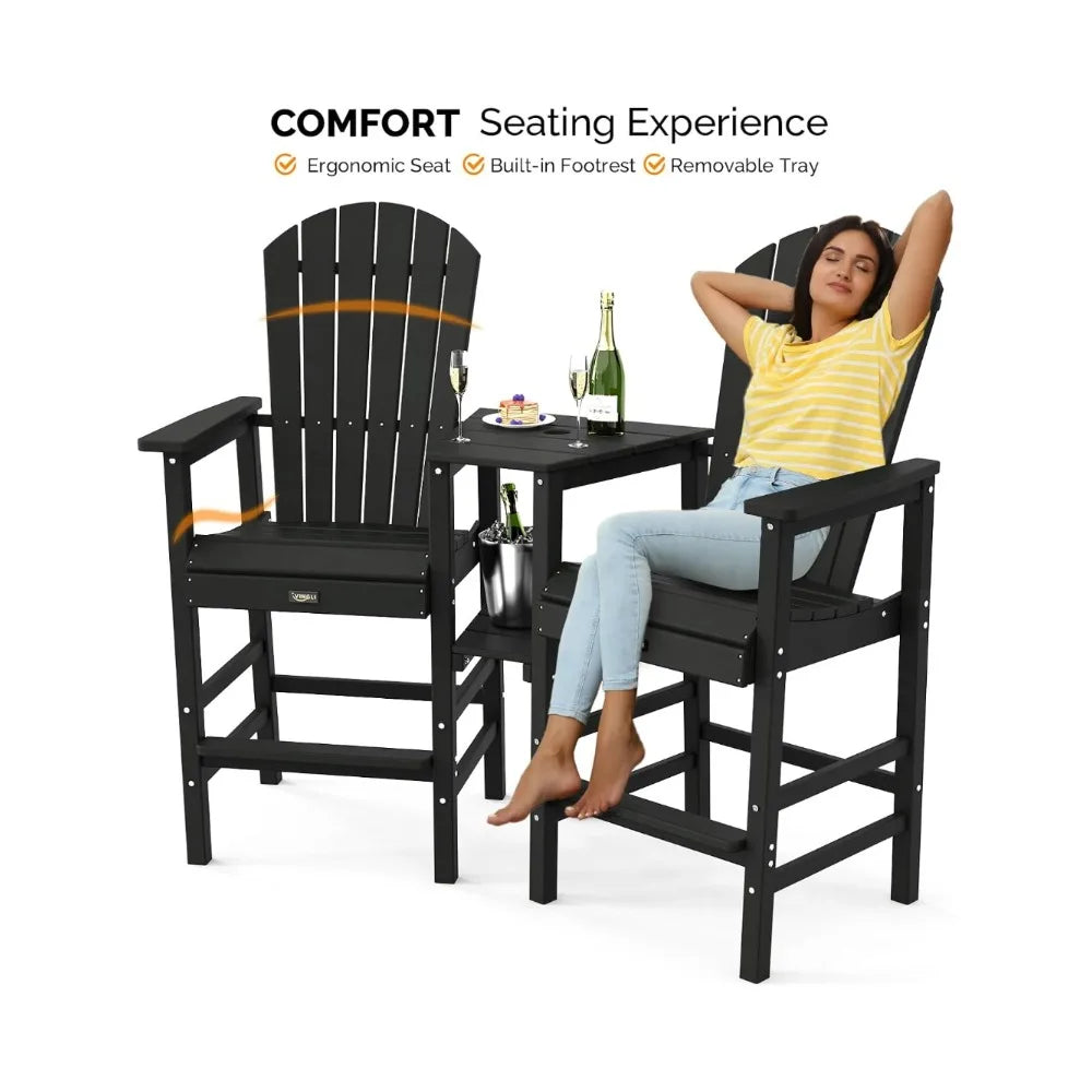 Adirondack HDPE Outdoor Bar Stools Set With Connecting Tray