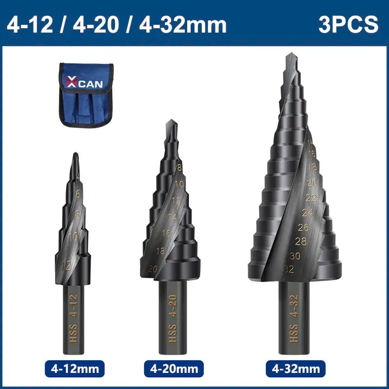 XCAN Step Drill Bit Metal Drill 4-12/20/32mm 6-30mm HSS Cobalt Step Cone Drill Bit Set Wood/Metal Hole Cutter Drilling Tool