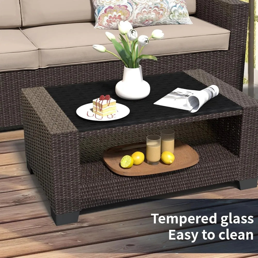 7 Piece Patio Furniture Set, Wicker Outdoor Sofa Set