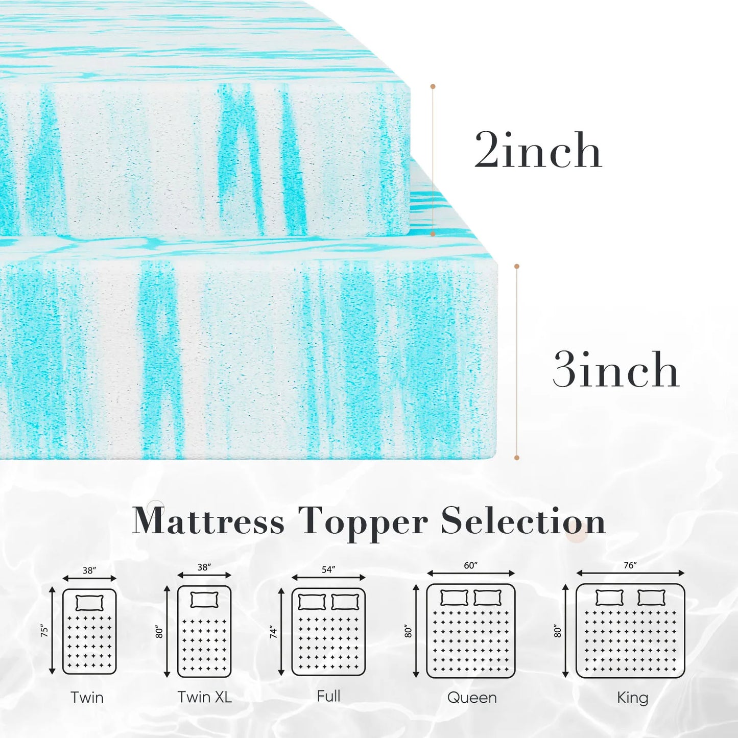 Gel Memory Foam Mattress Topper for Cooling Breathable Comfort