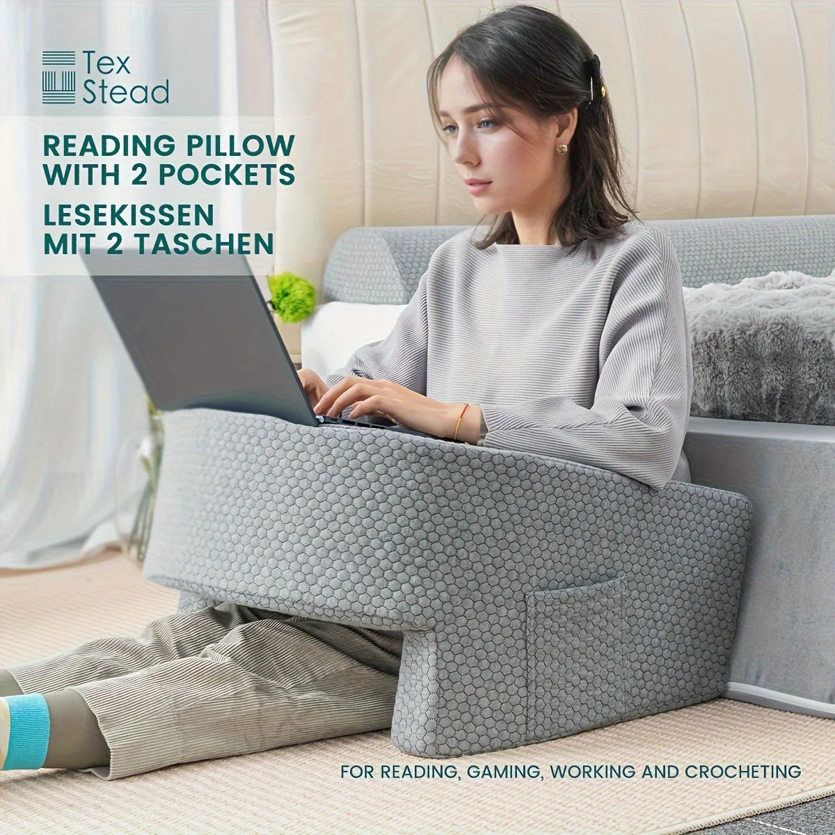 Memory Foam Reading Pillow With Removable Cover For Gaming