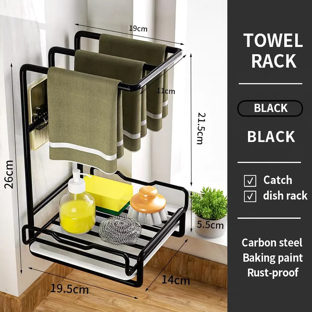 Punch Free Wall Mounted Kitchen Rack Towels And Rags