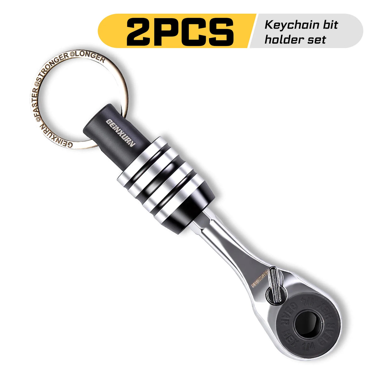 Geinxurn Keychain Bit Holder Set, 1/4 Inch Hex Shank One Touch Double Lock Magnetic Aluminum Quick Change Mini Bit Extension Rod