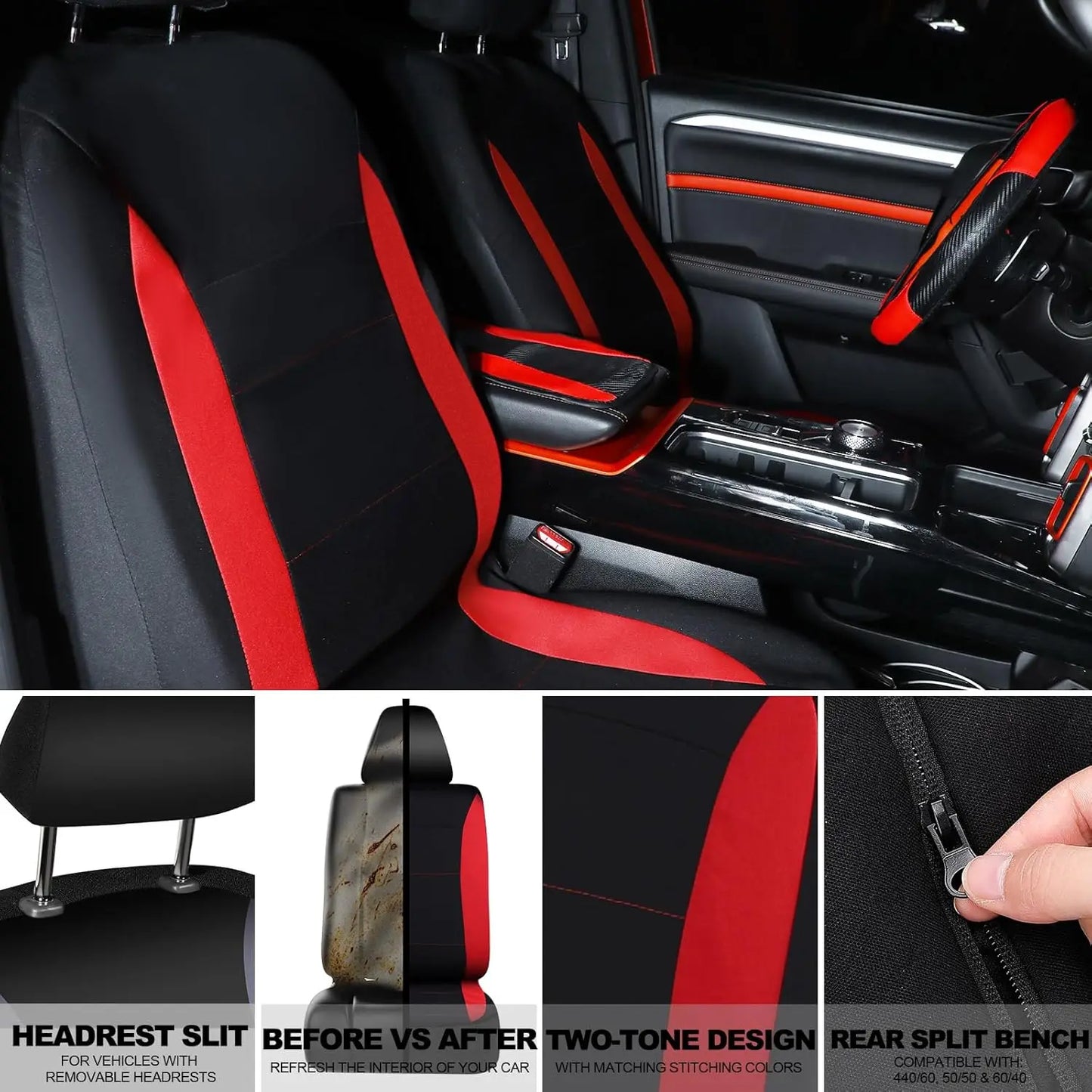 41-Piece Black Red Car Accessories Set: Seat Covers, Steering Wheel Cover, Belt Pad, Shift Sleeve & More for Auto Interior