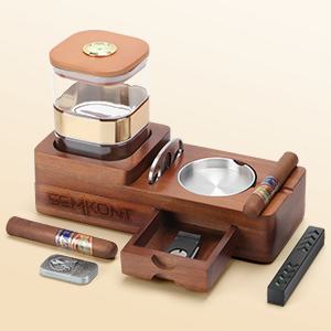 Cigar Humidor Cigar Ashtray Set Wooden Cigar Accessories Cigar Cutter Cigar Jar With Hygrometer Humidifier Cigar Gifts for Men