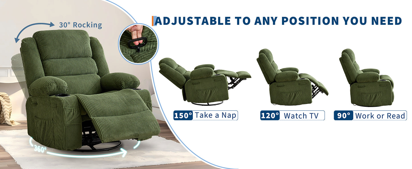 Modern Swivel Rocker Recliner Chair With Adjustable Headrest