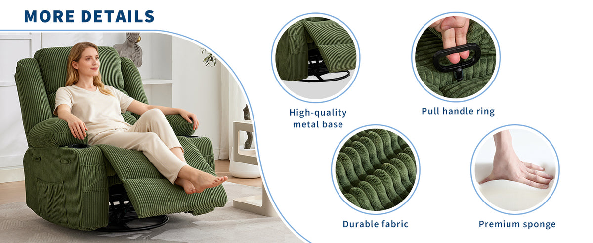 Modern Swivel Rocker Recliner Chair With Adjustable Headrest