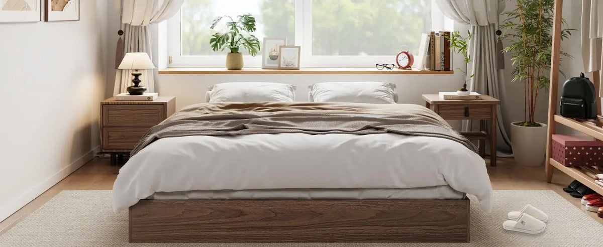 Modern Wooden Platform Bed Frame Featuring Sturdy Support Slats