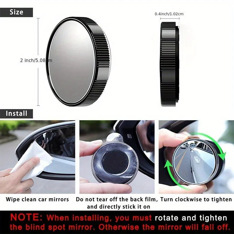 2Pcs Wide Angle Rearview Mirror 360 Degree 2 Inch With Suction Cup For Cars SUV Trucks Black