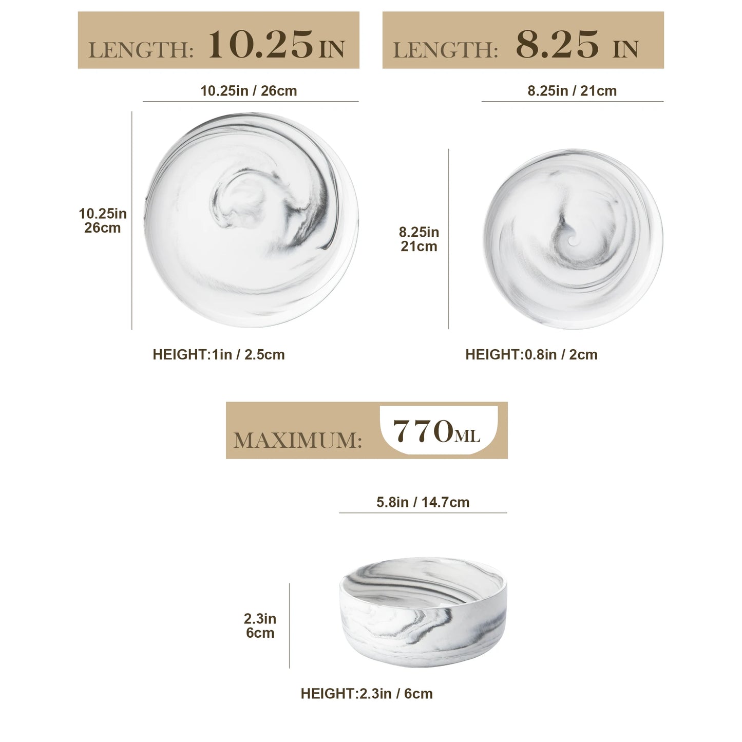 MALACASA Luna Series 24-Piece Marble Porcelain Dinnerware Set with 8 Pcs Dinner/Dessert Plates, Bowl Tableware Set Service for 4