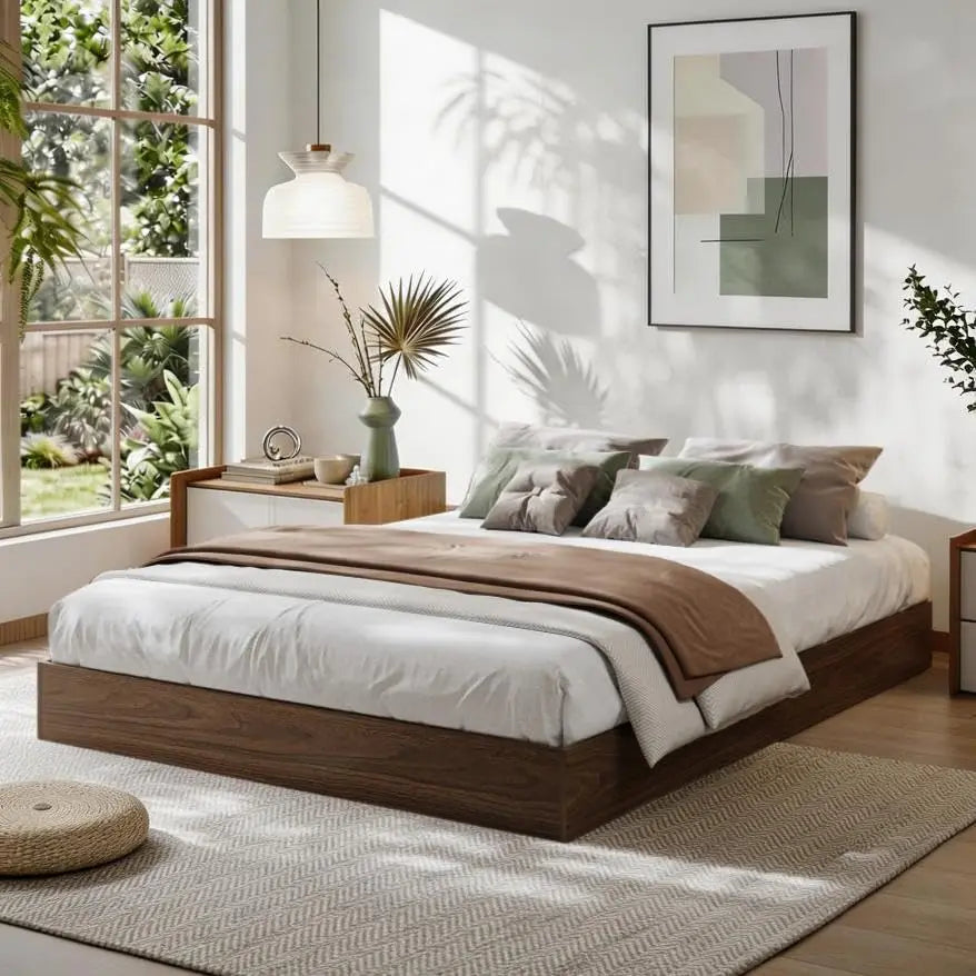 Modern Wooden Platform Bed Frame Featuring Sturdy Support Slats