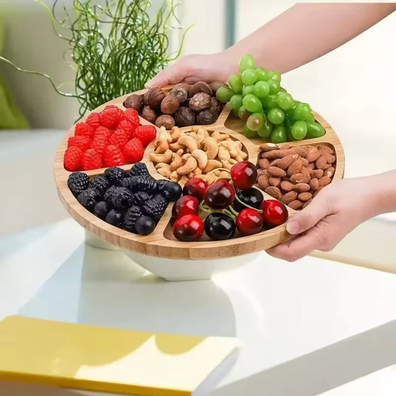 Premium Bamboo Fruit Tray With Five Separate Compartments