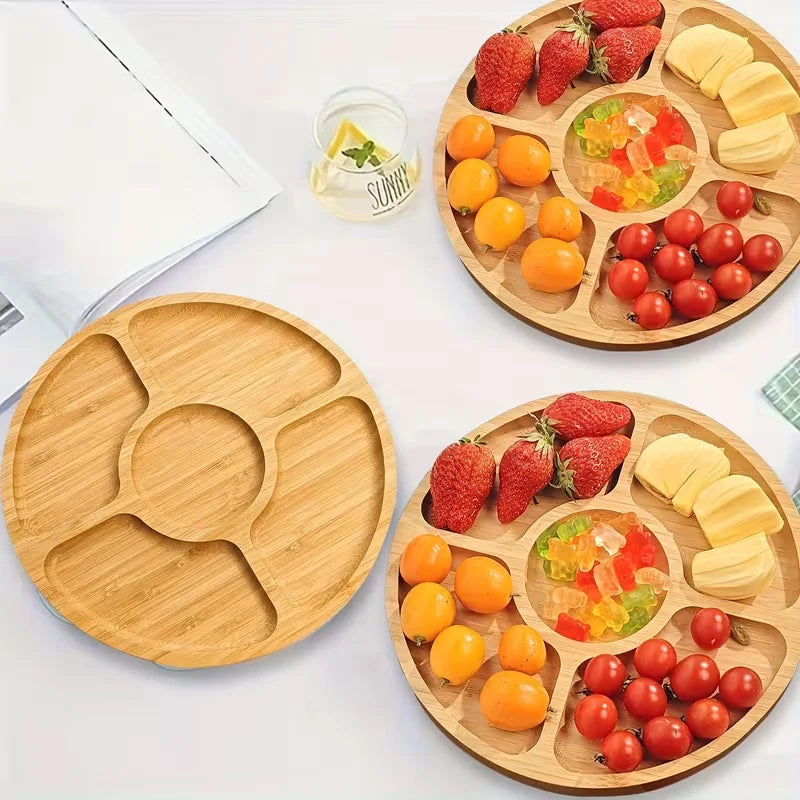 Premium Bamboo Fruit Tray With Five Separate Compartments