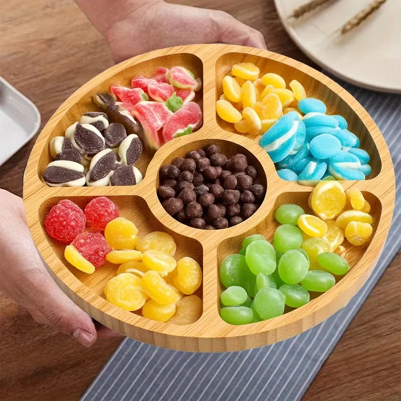 Premium Bamboo Fruit Tray With Five Separate Compartments