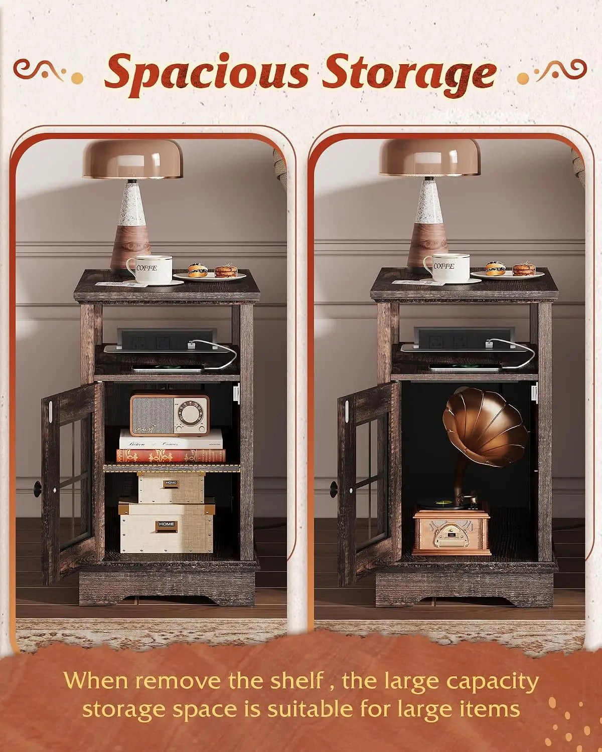 Farmhouse End Table With Smart Charging Station And Storage