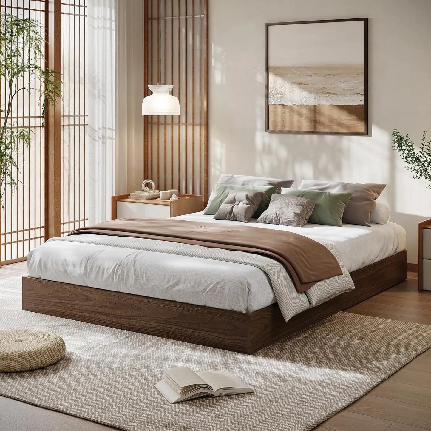 Modern Wooden Platform Bed Frame Featuring Sturdy Support Slats