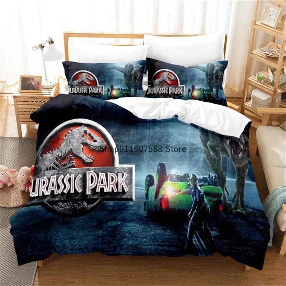 Red Jurassic Park Bedding Set Cartoon Home Textiles For Kids Bed Set Comforter Cover Bedroom Set Queen Dinosaur Duvet Cover