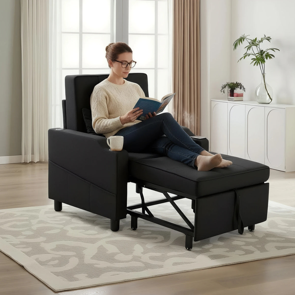 Upholstered Recliner Sleeper Chair With Usb Port And Pocket