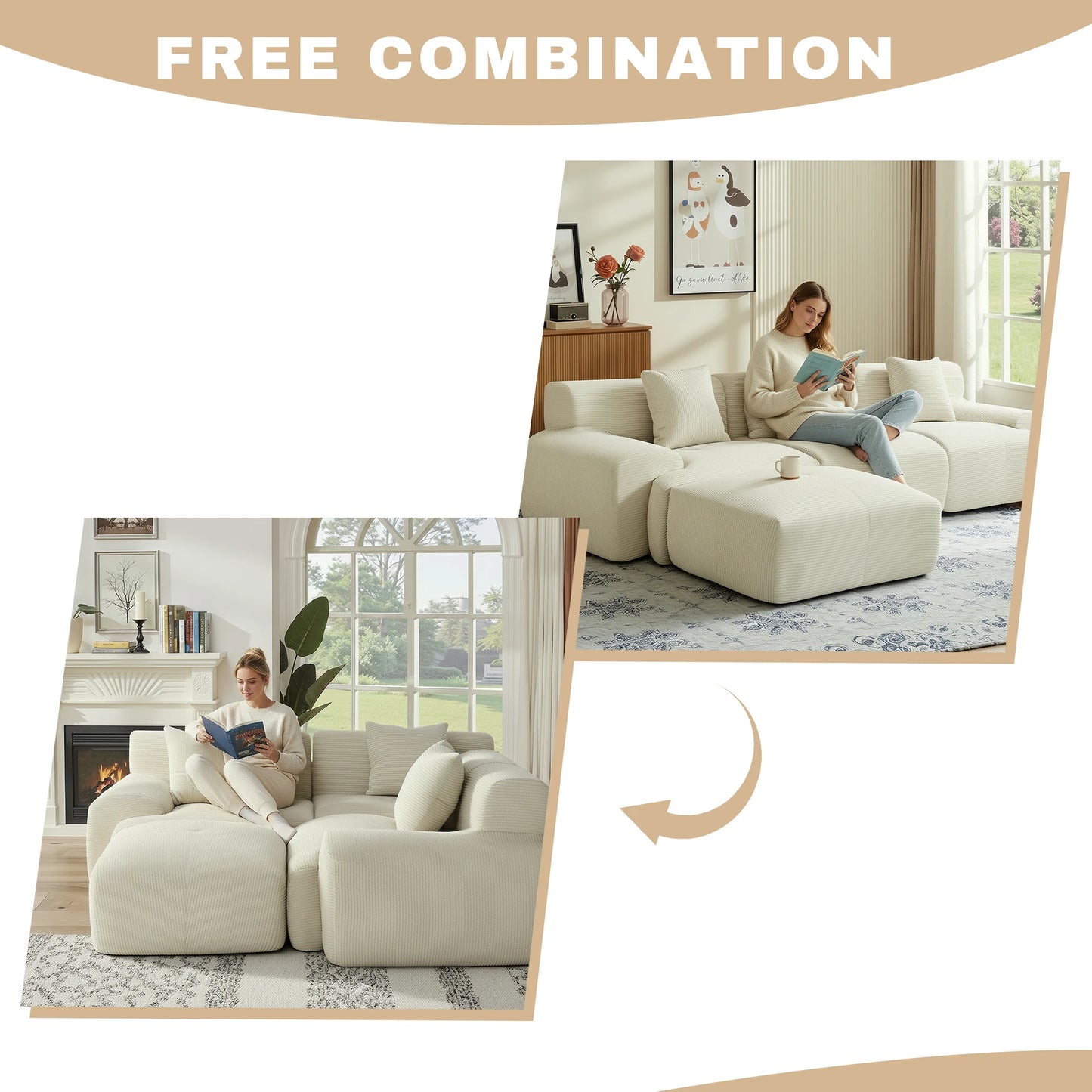Modern L Shape Corduroy Modular Sectional Sofa Living Room