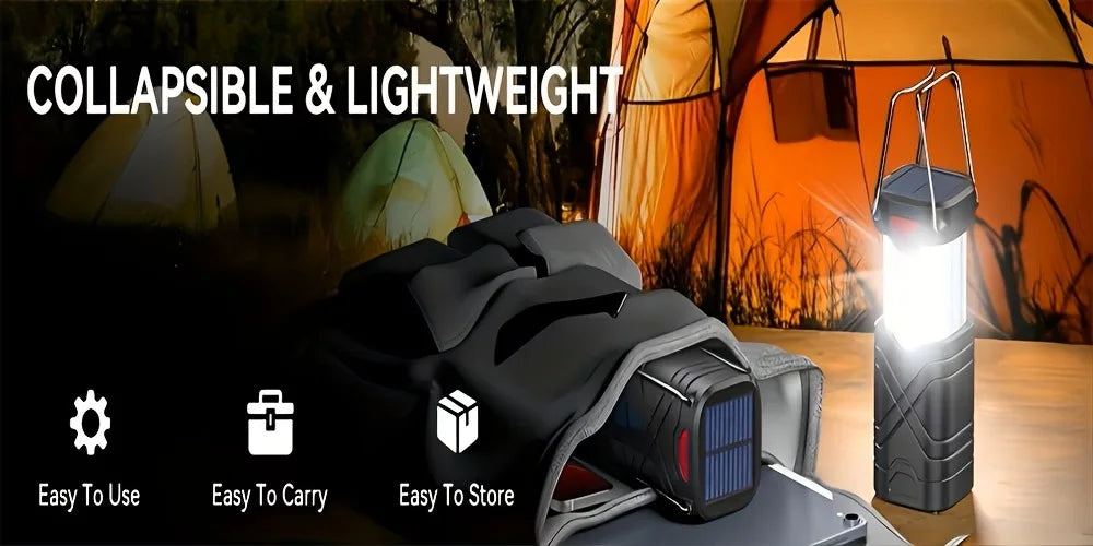 Solar Camping Lantern 2/4-Pack, Rechargeable LED with Flashlight, USB-C & Solar Powered, Collapsible for Outdoor, Emergency Use
