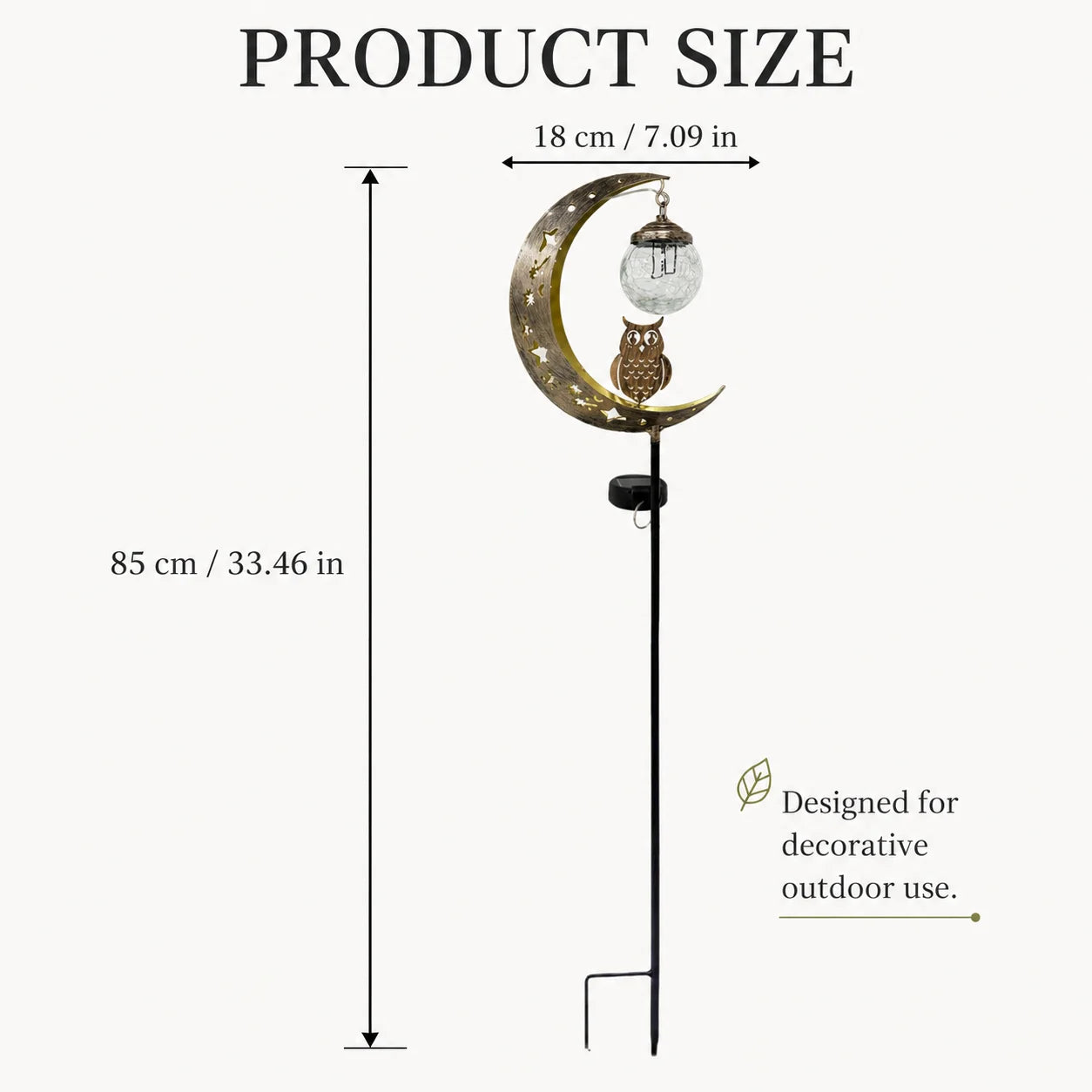 Solar Moon Ground Light With Decorative Owl And Glass