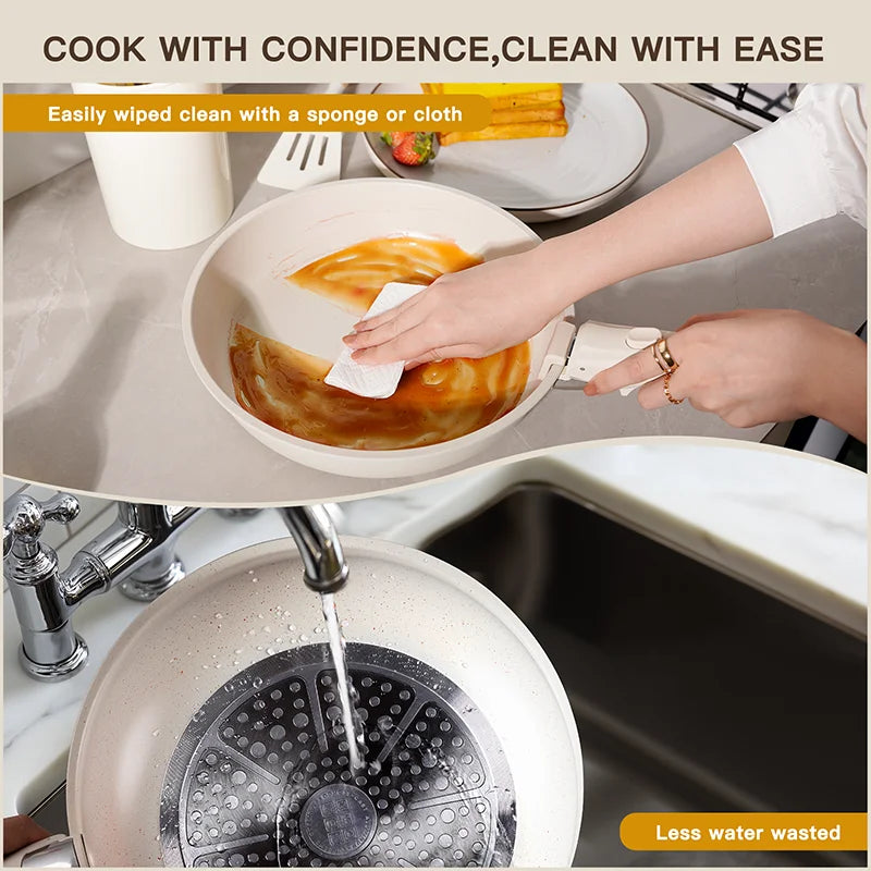 21 Piece Non Stick Ceramic Cookware Set with Sensor Handles by Astercook in Milky White