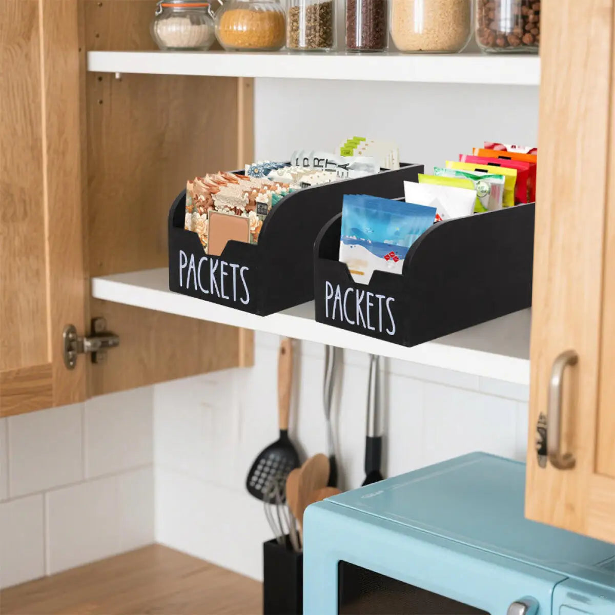 2Pcs Tea Bag Storage Bins Retro Split Multi Level Basket Shelf With Window Country Style Kitchen Bar Countertop Organizer For Tea Packets Seasoning Condiment Sachets Small Sundries Pantry Cabinet Home Decoration