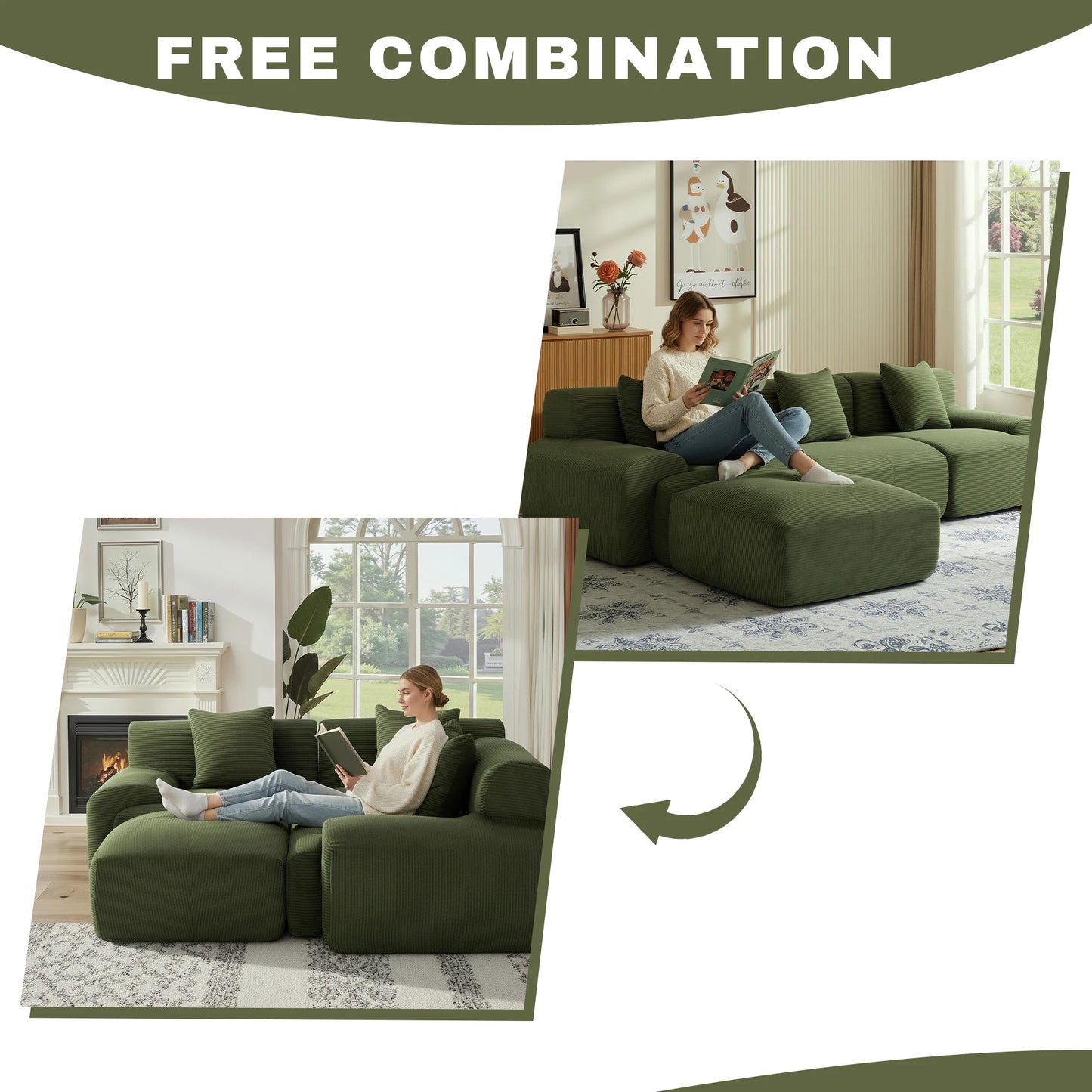 Modern L Shape Corduroy Modular Sectional Sofa Living Room