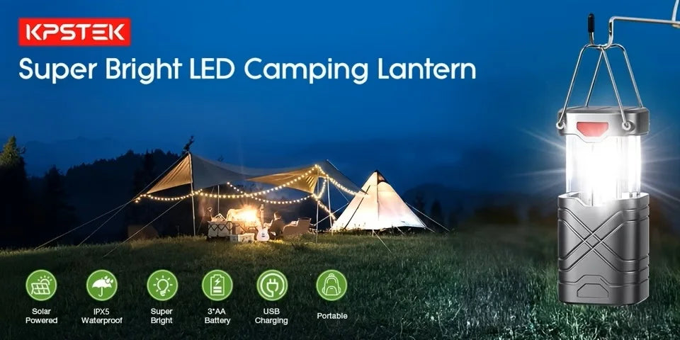 Solar Camping Lantern 2/4-Pack, Rechargeable LED with Flashlight, USB-C & Solar Powered, Collapsible for Outdoor, Emergency Use