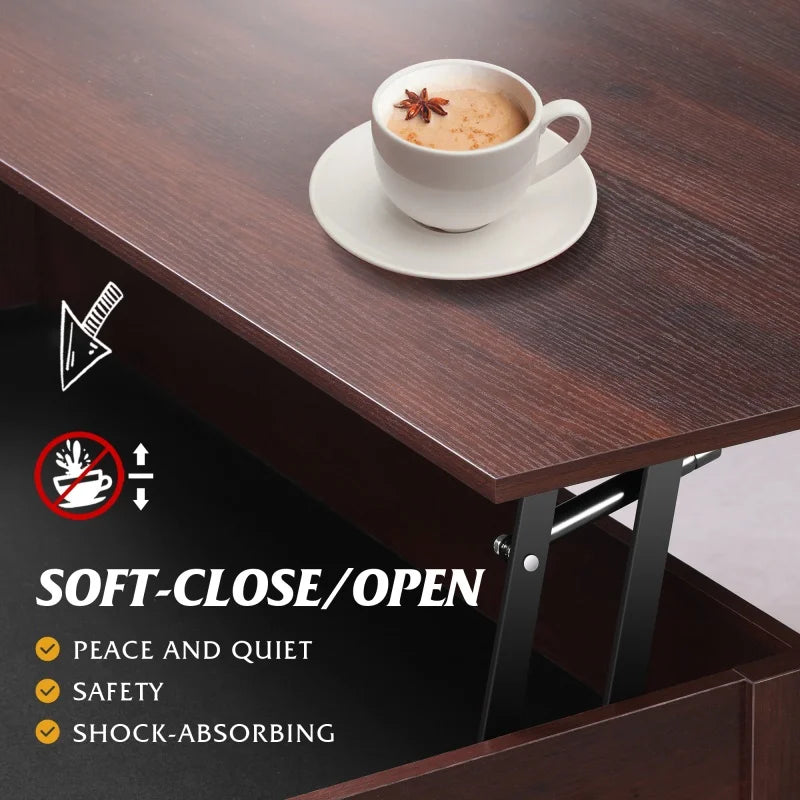 GALAXHERO Lift Top Coffee Table with Hidden Compartment Storage Drawers and Storage Shelf for Living Room Reception Room