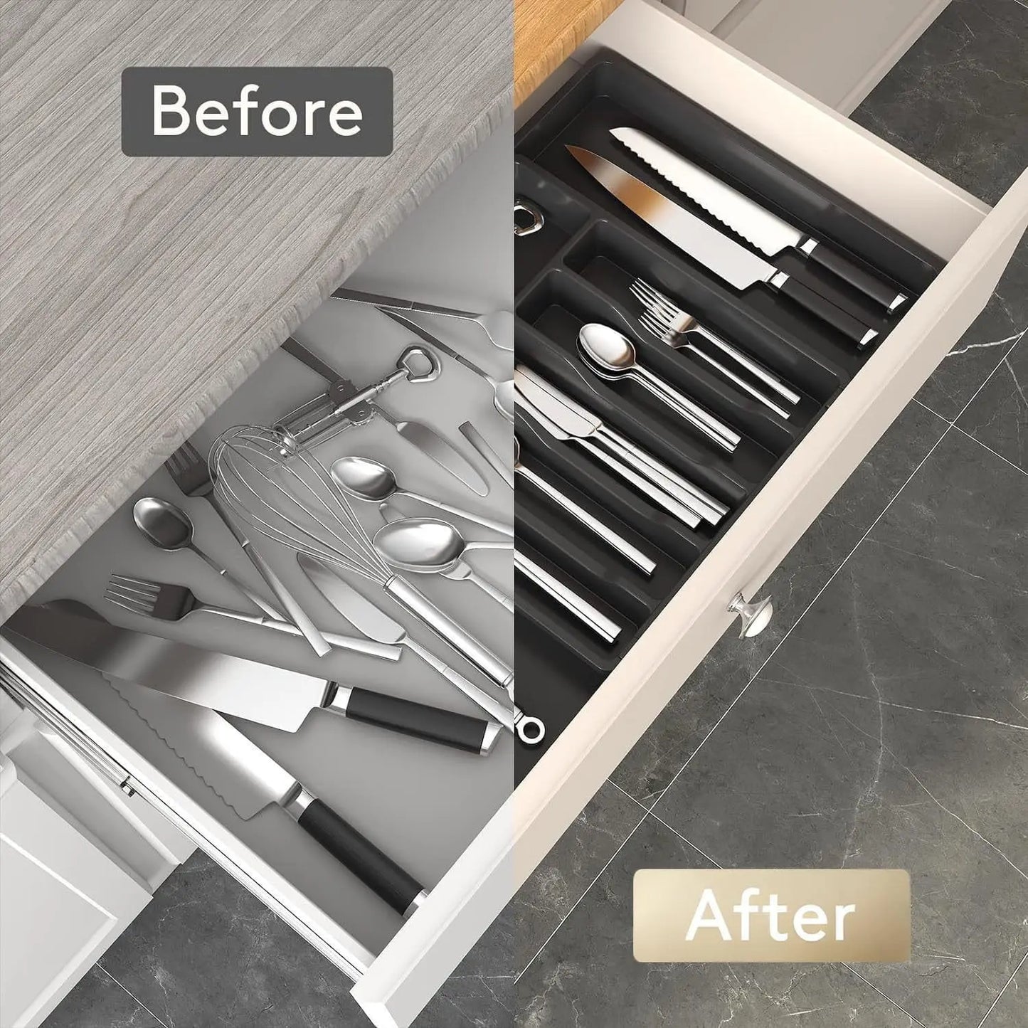 1Pcs Upgradation Adjustable Flatware Tableware Organizer – Plastic Multifunctional Drawer Organizer for Kitchen Counter Utensils