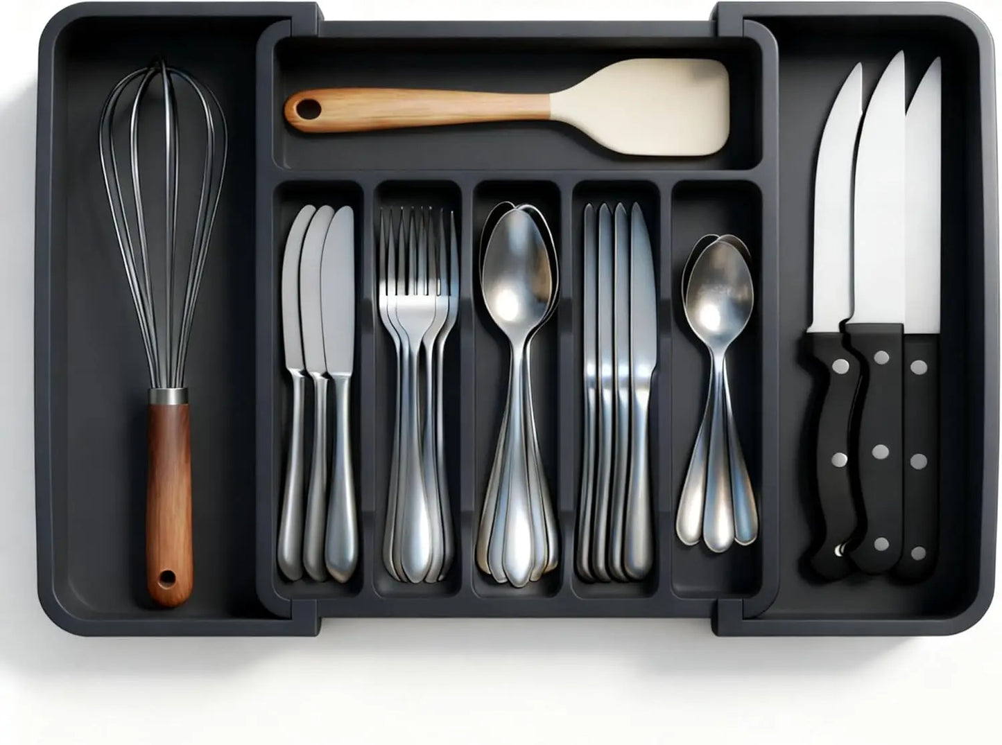1Pcs Upgradation Adjustable Flatware Tableware Organizer – Plastic Multifunctional Drawer Organizer for Kitchen Counter Utensils