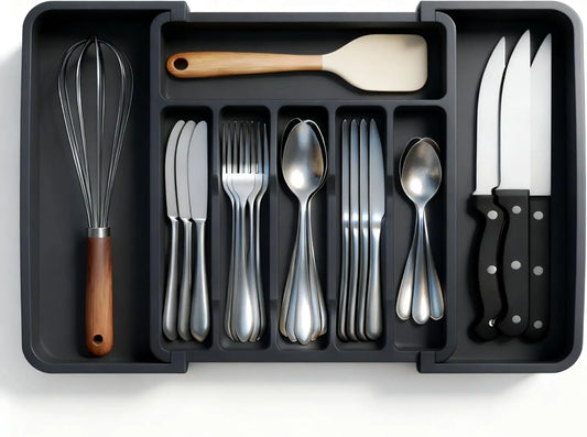 1Pcs Upgradation Adjustable Flatware Tableware Organizer – Plastic Multifunctional Drawer Organizer for Kitchen Counter Utensils
